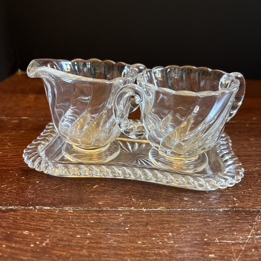 Vintage Fostoria 'Colony' Clear Cream And Sugar Set With Tray